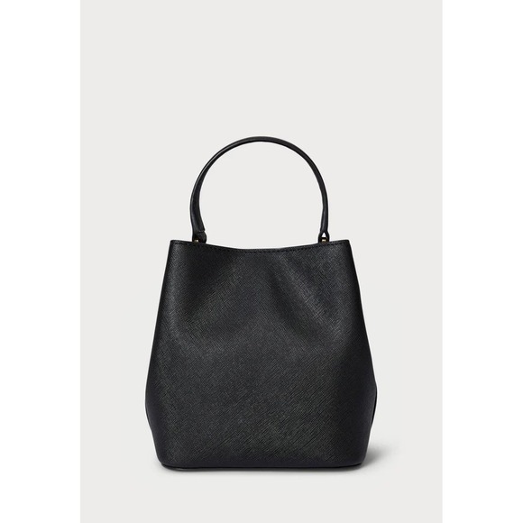 NWT Lauren Ralph Lauren Black Reese Crosshatch Small Bucket Bag - Picture 2 of 14